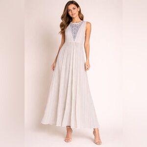 Coquette MANOUSH Sleeveless Maxi Dress Lace Shiny Yoke and Pastel Stripes 8
